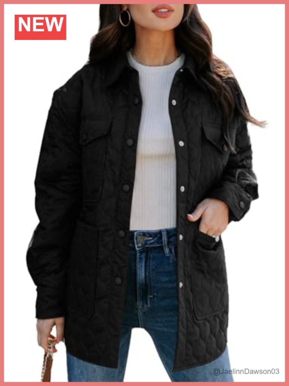 Lightweight Diamond Quilted Puffer Jacket Button Down Collar Loose Fit